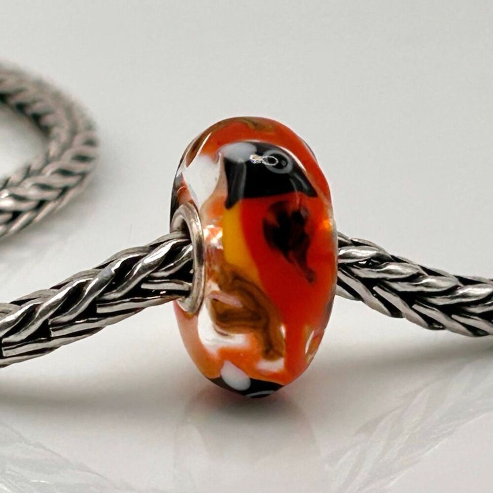 TROLLBEADS Red Black & Yellow Bird Critter Unique LAA 925S NEW! Shimmer Base